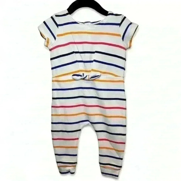 Dip - White romper with multi-color stripes-Girls 6-12 months - Picture 1 of 4